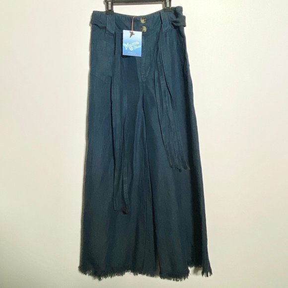 SMYM MuMu Flowy Flare Festival Bells TENCEL LINEN Pants! NWT S mu mu blue small - Picture 2 of 4